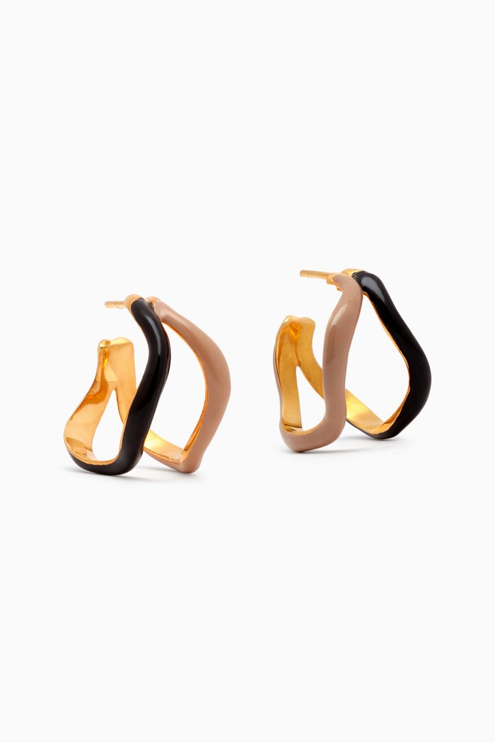 

Double Wave Earrings in Gold-plated Brass, Multicolour