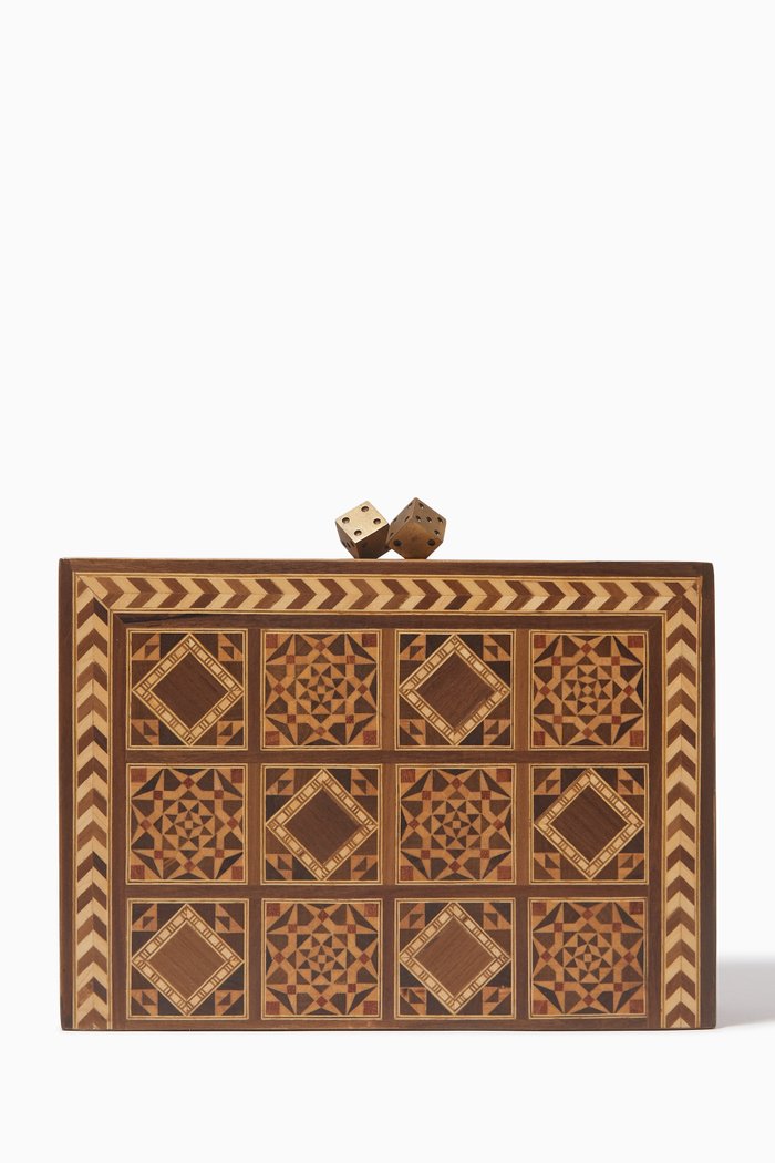 

Dama Oriental Clutch in Wood, Brown