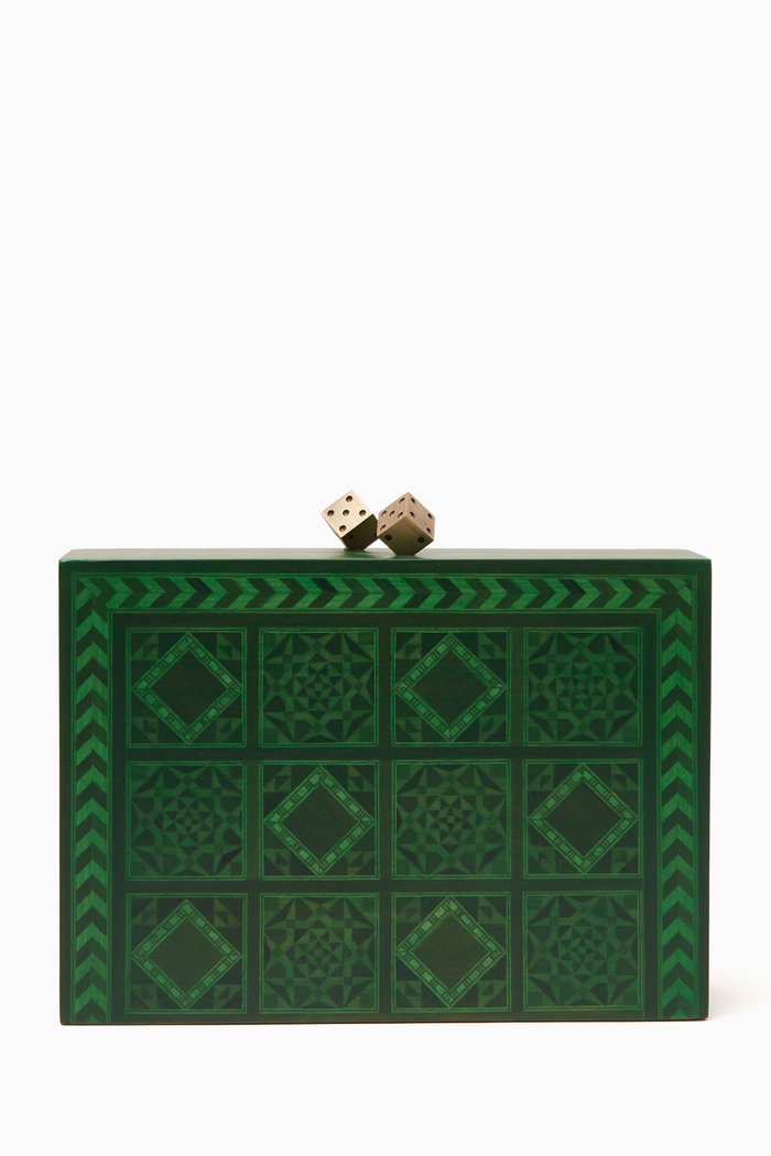 

Dama Oriental Clutch in Wood, Green