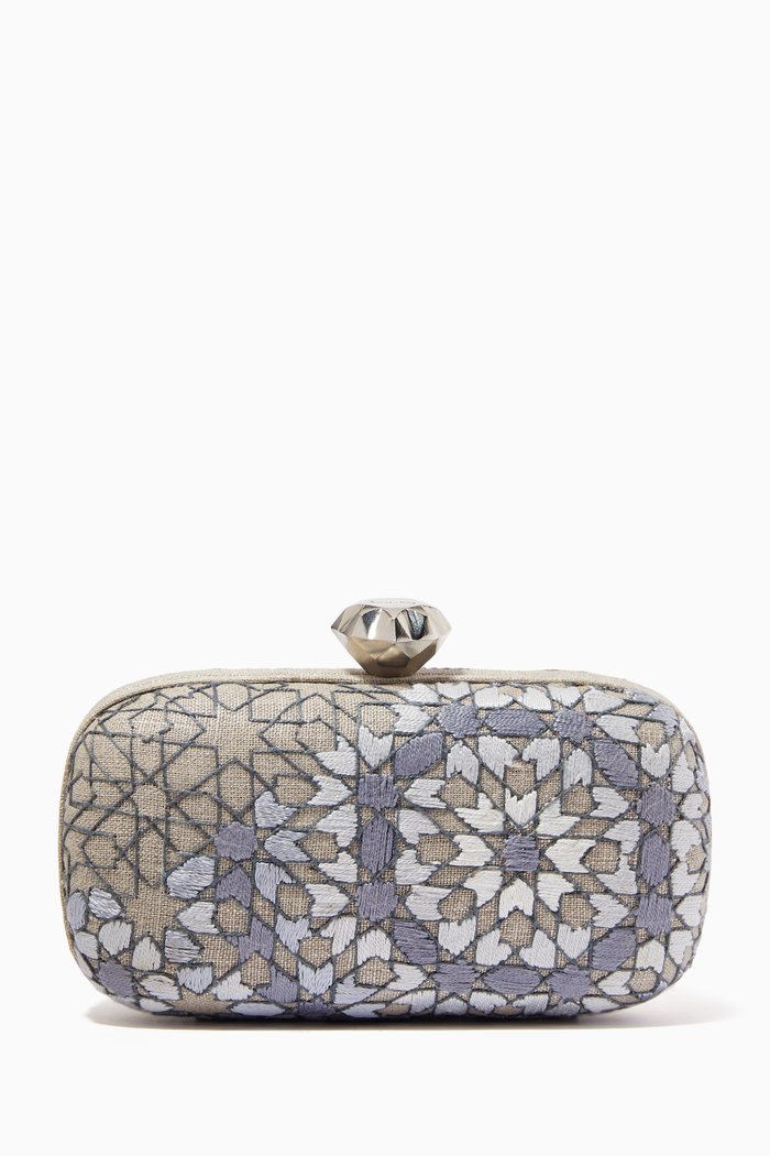 

Arabesque Box Clutch in Canvas, Silver