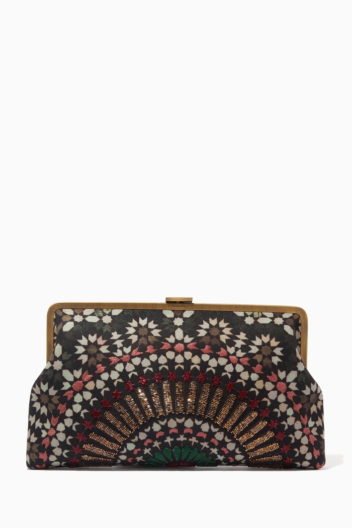 

Zellige Glass-bead Embroidered Clutch in Canvas, Red