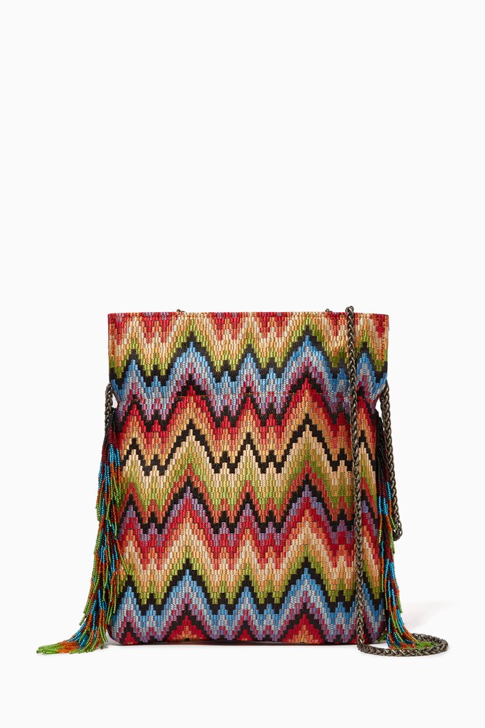 

Waves Glass-beaded Clutch in Woven Fabric, Multicolour