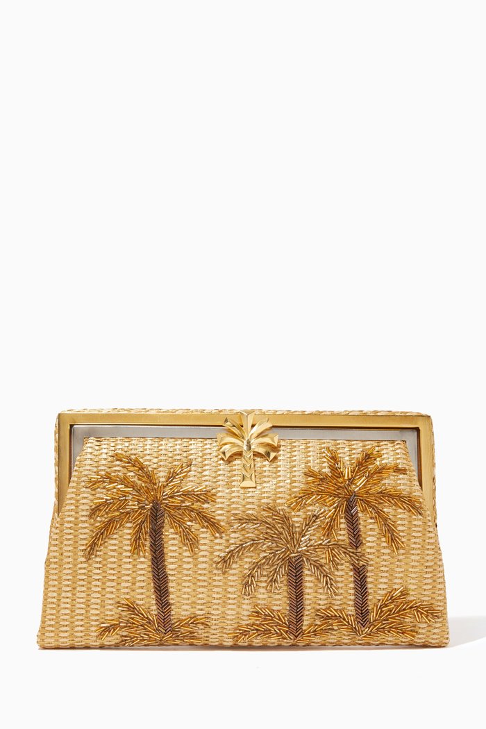 

Golden Oasis Clutch in Straw, Gold