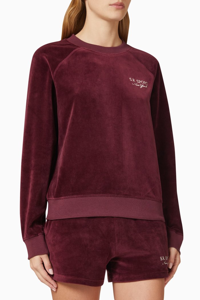 

Frida Crewneck Sweatshirt in Velour, Burgundy