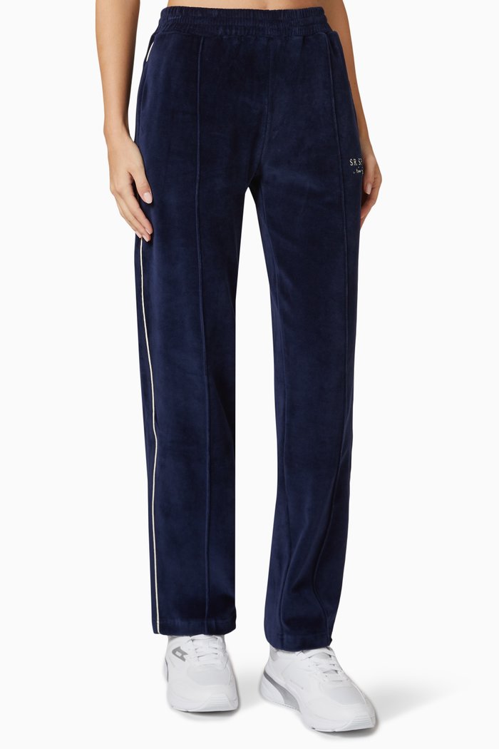 Brandie Track Pants in Velour, Blue