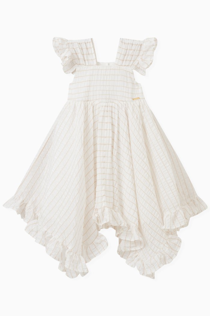 

Striped Ruffle Dress, White