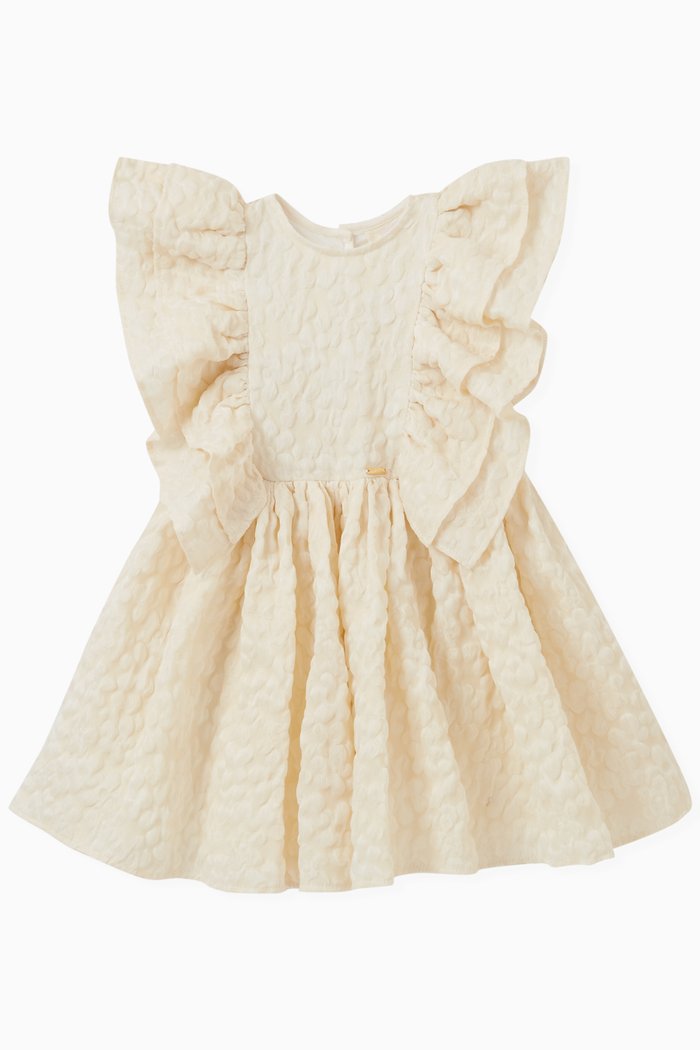 

Double-ruffles Sleeveless Flared Dress, Neutral