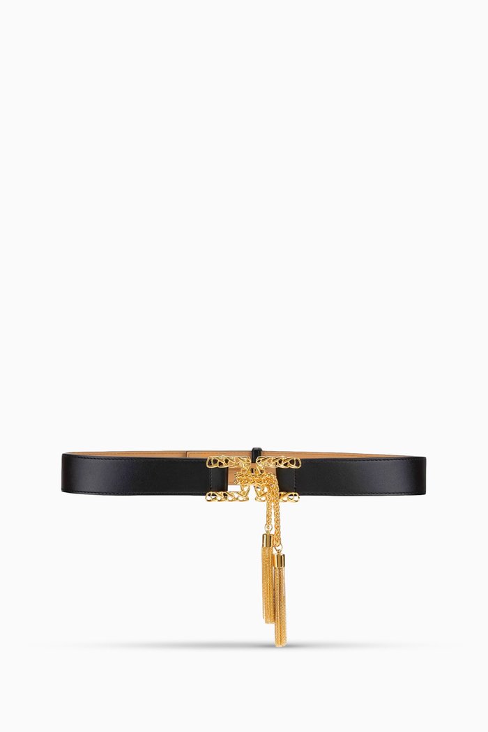 

High-waist Logo Belt in Faux Leather, 25mm, Black