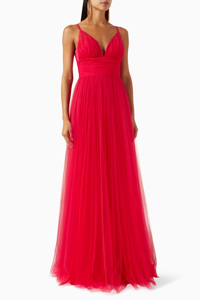 

Belted Red Carpet Dress in Tulle, Pink