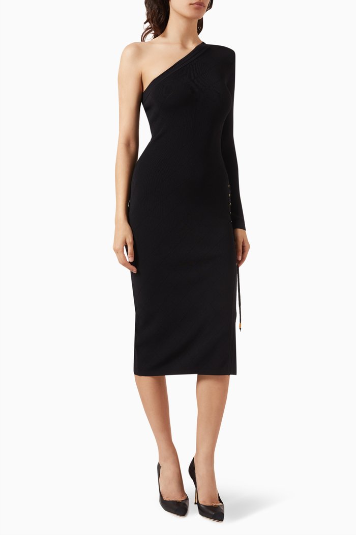 

One-shoulder Midi Dress in Viscose, Black