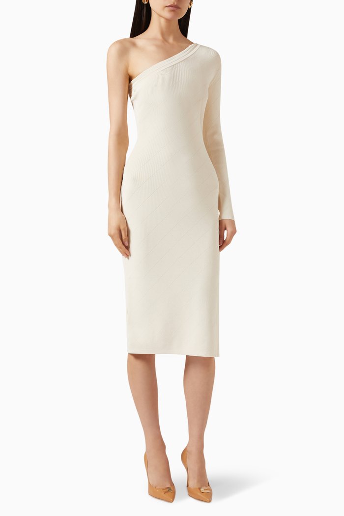 

One-shoulder Midi Dress in Viscose, Neutral