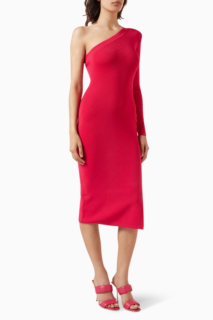 One-shoulder Midi Dress in Viscose, Pink
