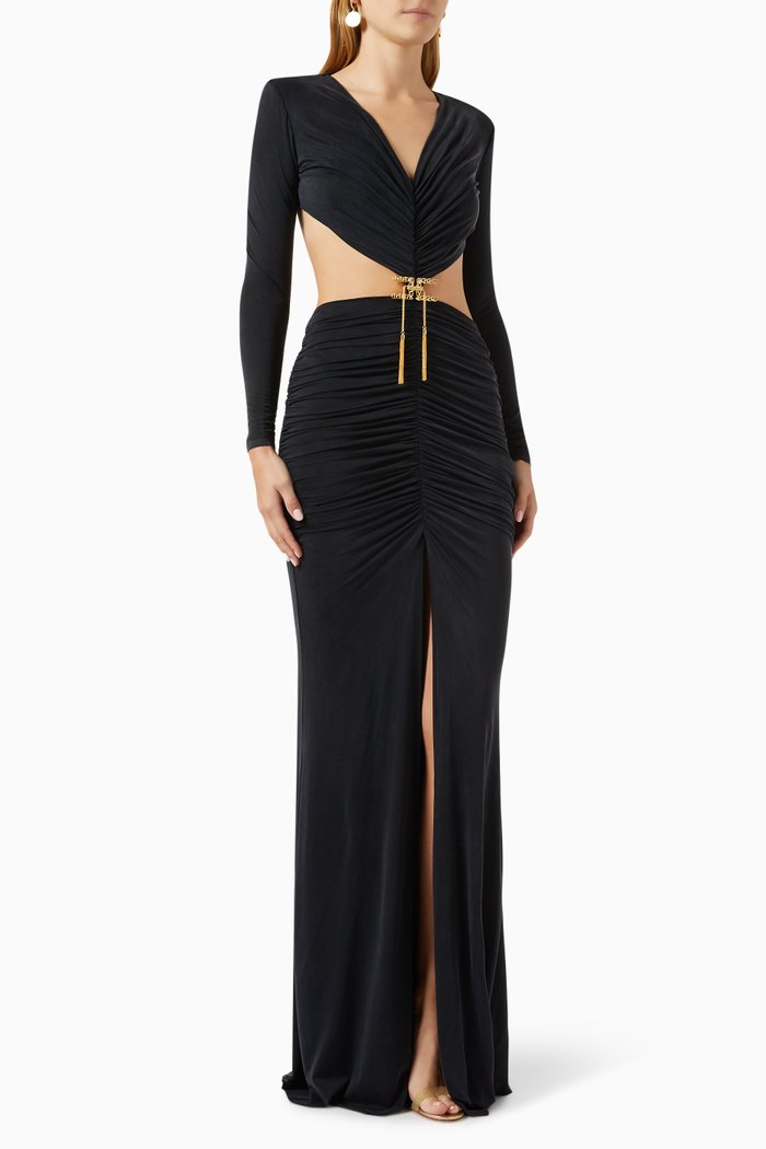 

Ruched Cut-out Gown in Cupro, Black