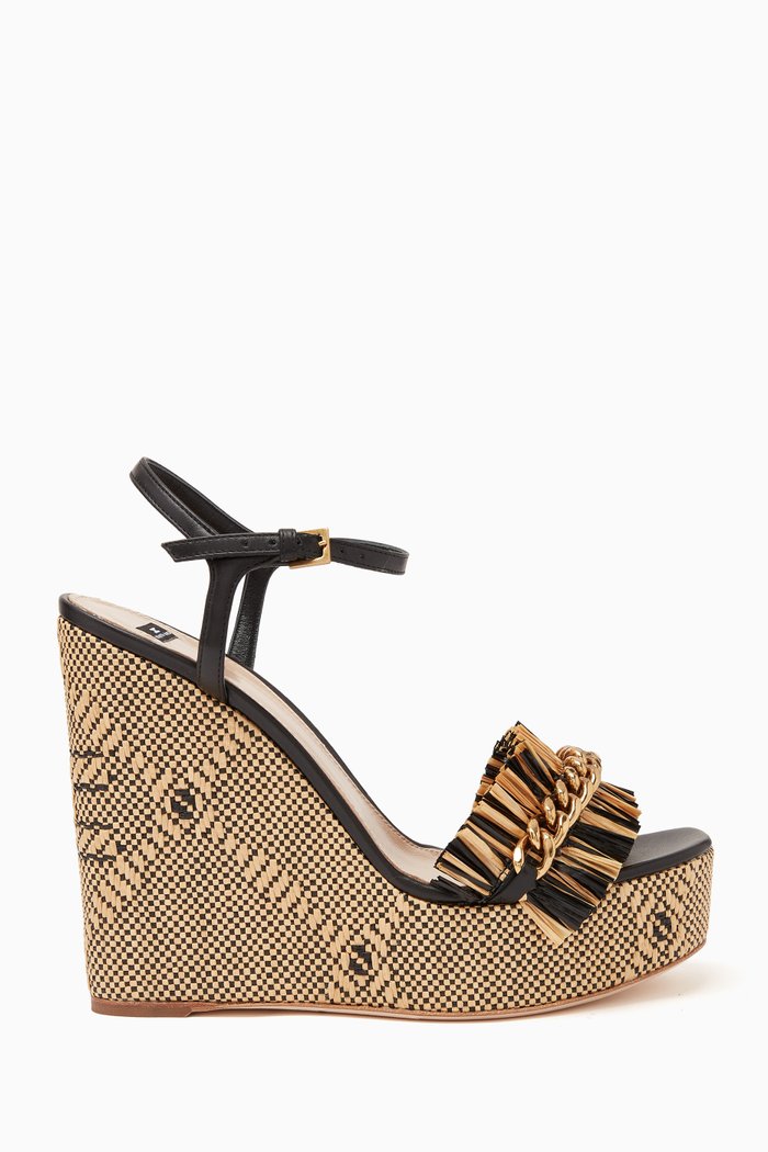 

Platform Sandals in Raffia, Brown