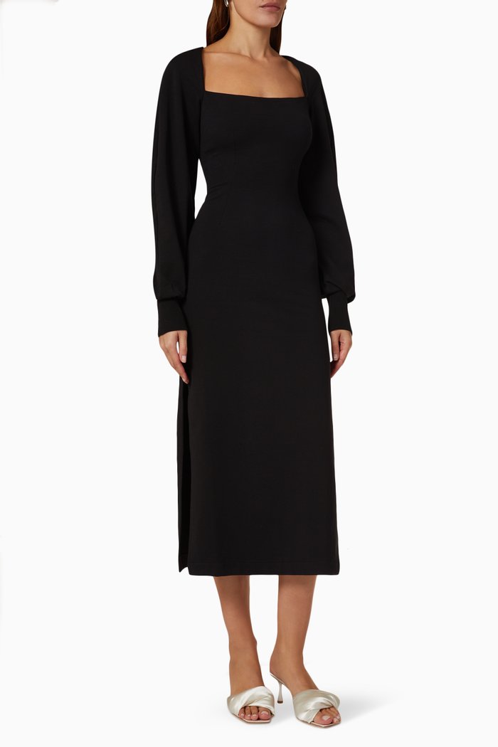 

Square-neck Midi Dress in Jersey, Black