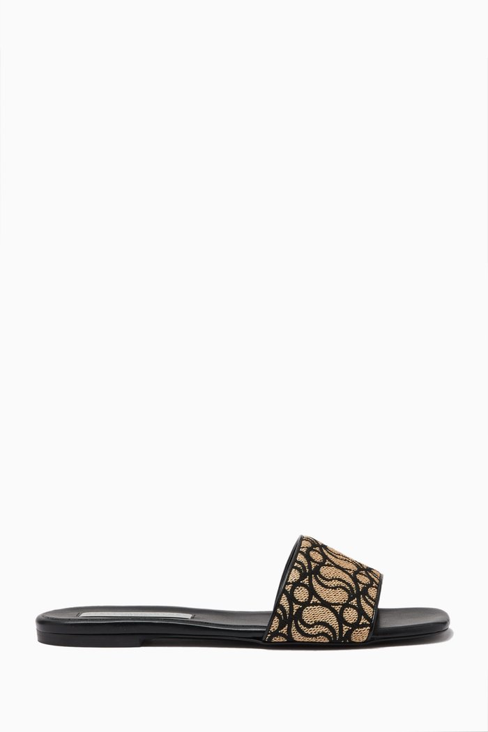 

Signature Flat Slides in Raffia and Leather, Neutral
