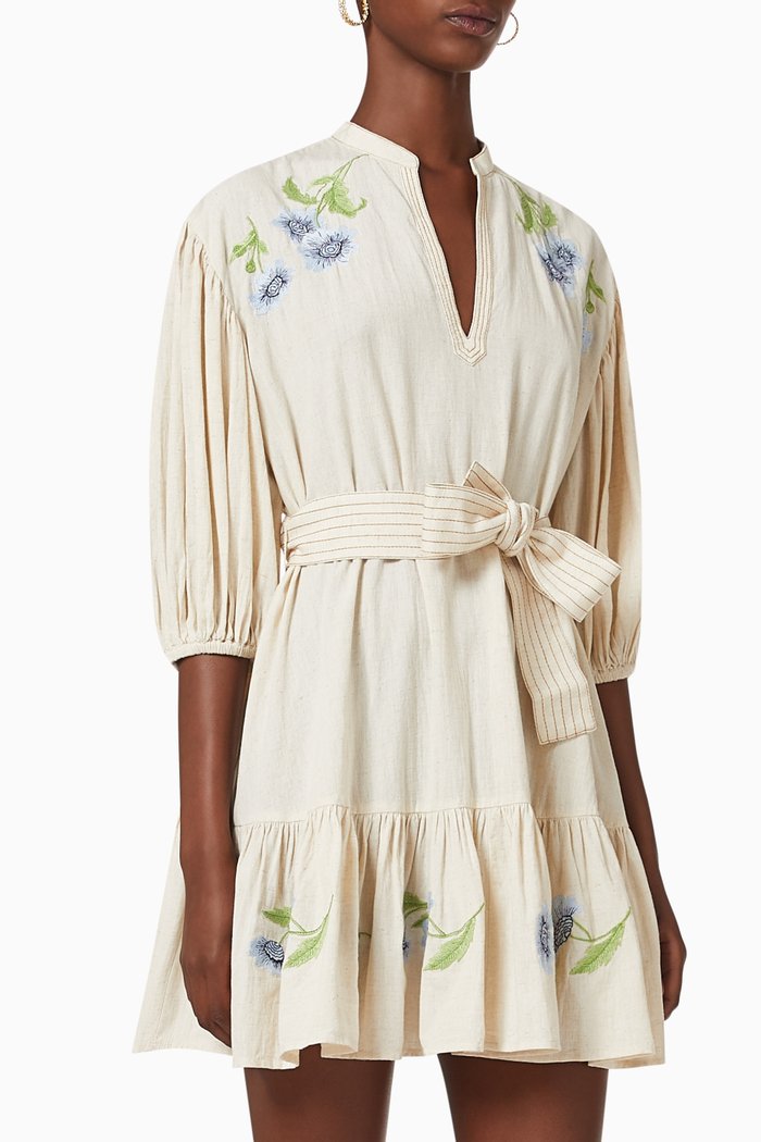 

Sylvie Mini Dress in Linen-blend Fabric, Neutral