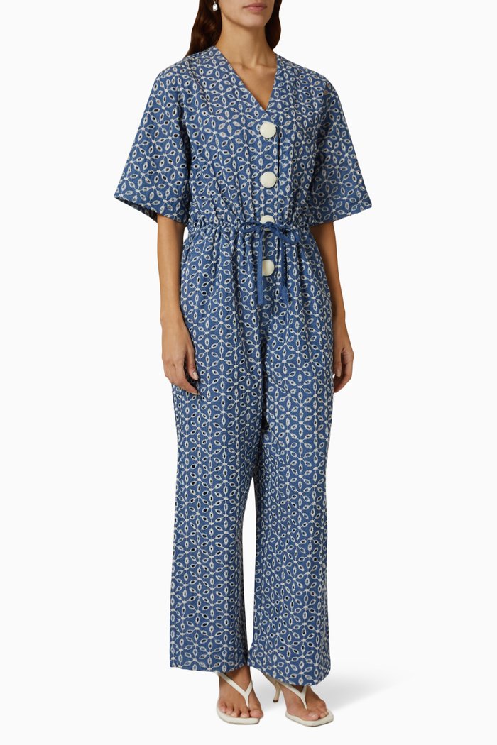 Garden Overalls Jumpsuit in Denim, Blue