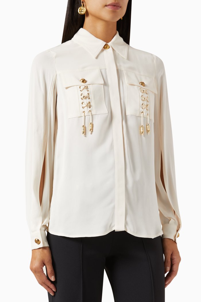 

Laced Pocket Blouse in Viscose Georgette, Neutral