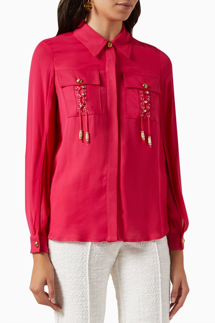 

Laced Pocket Blouse in Viscose Georgette, Pink
