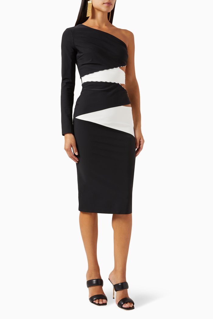 

Two-tone One-Shoulder Dress in, Black