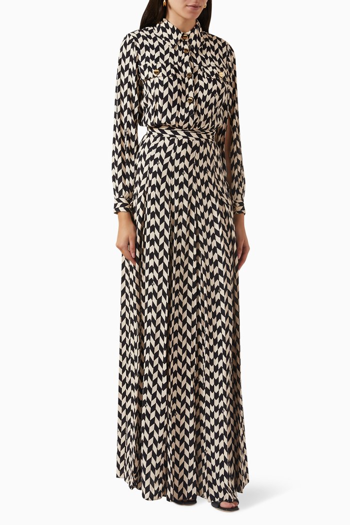 

Herringbone Maxi Shirt-dress in Viscose, Black