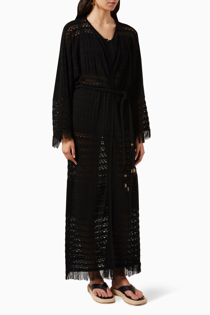 Duster Coat in Lace Crochet Stitch, Black