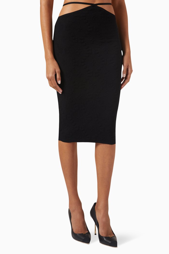 

Embossed Diamond Midi Skirt in Viscose, Black