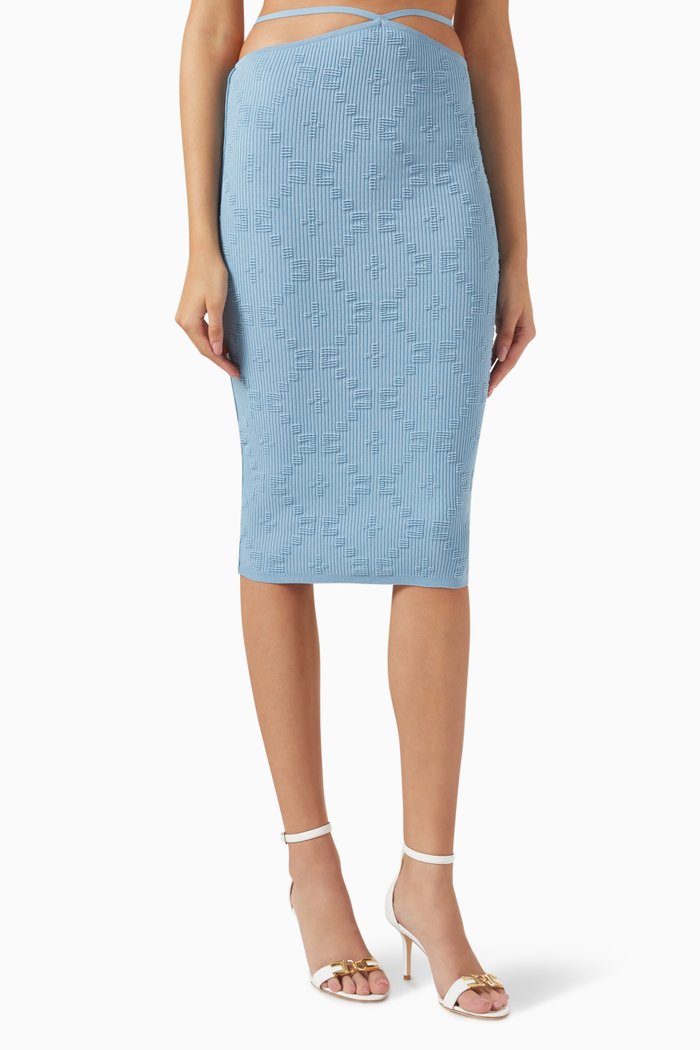 

Embossed Diamond Midi Skirt in Viscose, Blue