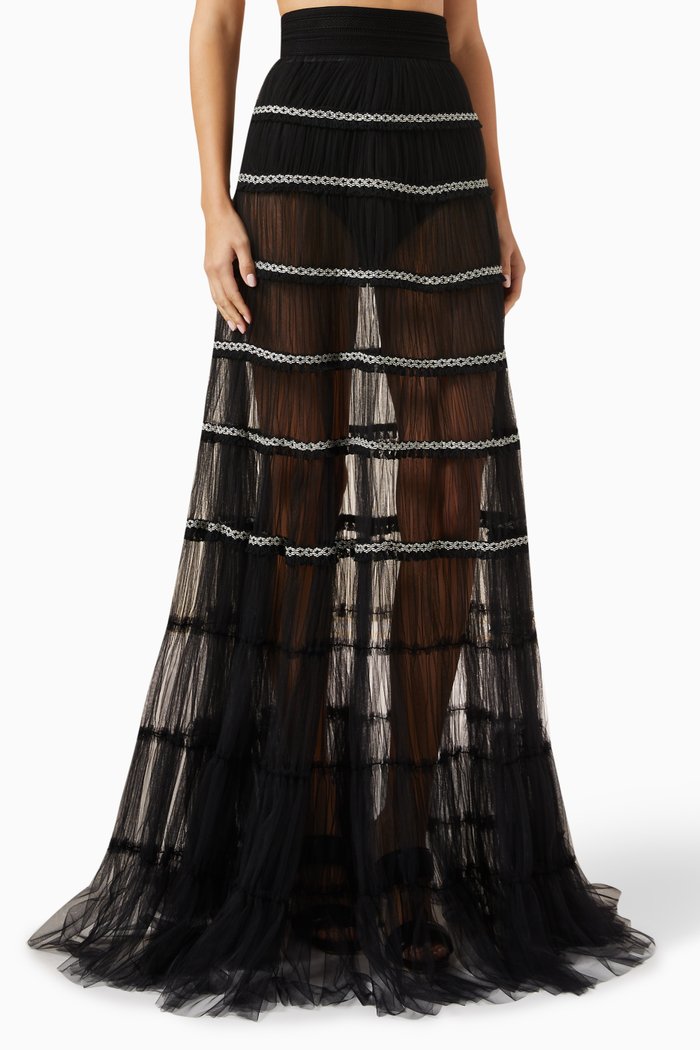

Gathered Flounce Maxi Skirt, Black
