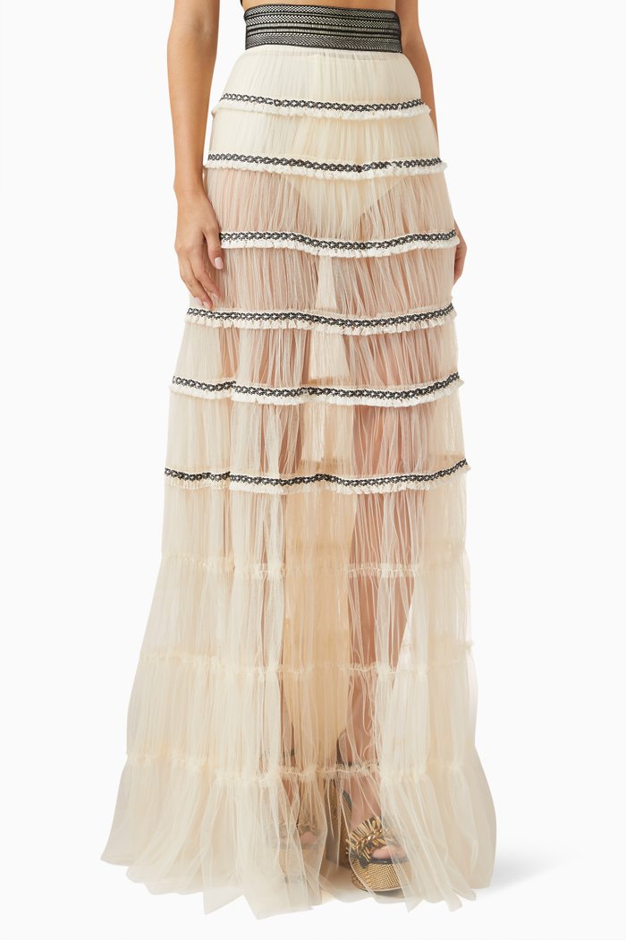 

Gathered Flounce Maxi Skirt, Neutral