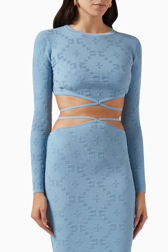 

Diamond Rib Crop-top in Viscose, Blue