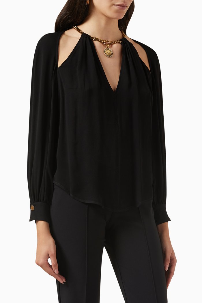 

Necklace Neckline Blouse in Viscose, Black