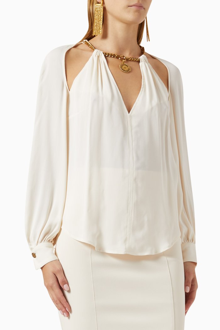 

Necklace Neckline Blouse in Viscose Georgette, Neutral