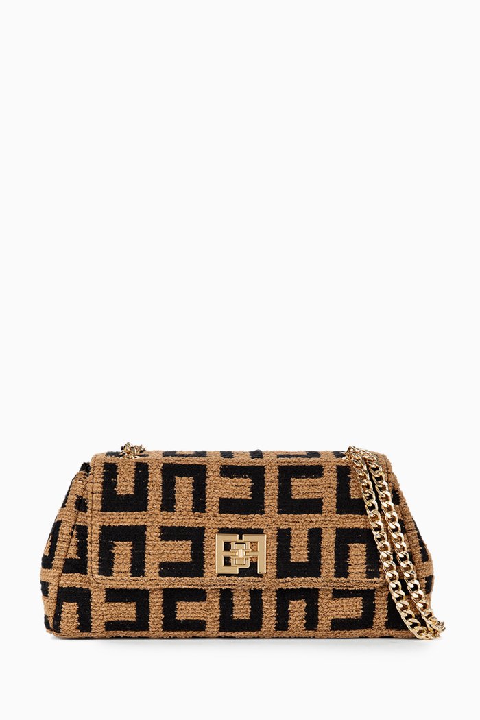 

Medium Shoulder Bag in Jacquard Fabric, Brown