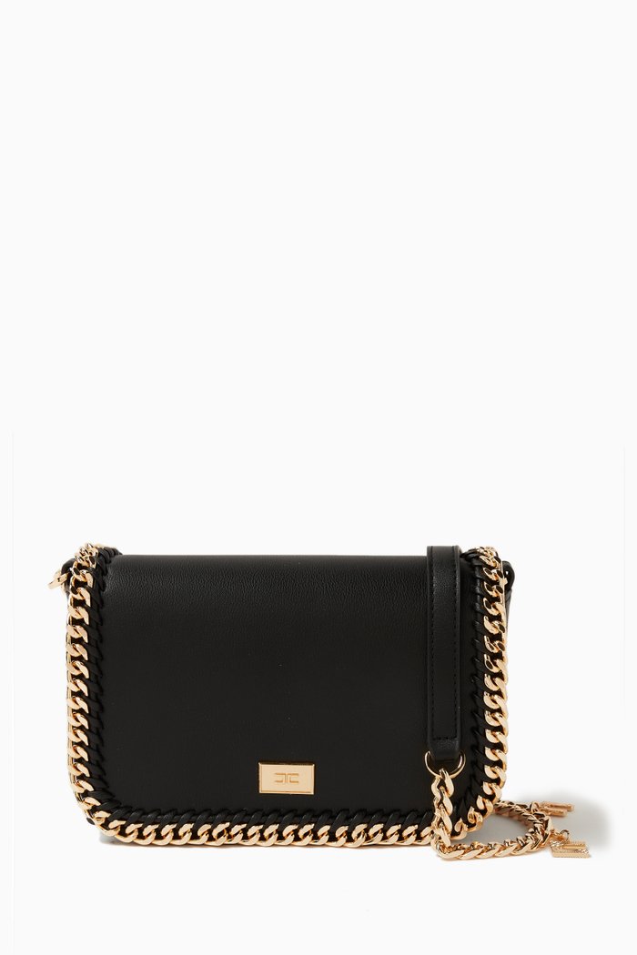 Mini Chain Crossbody Bag in Faux Leather, Black