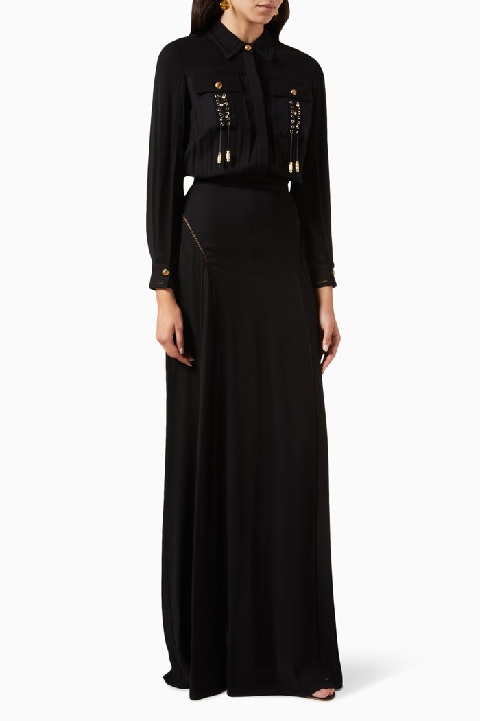 

Crisscross-pattern Maxi Dress in Double-layer Georgette, Black