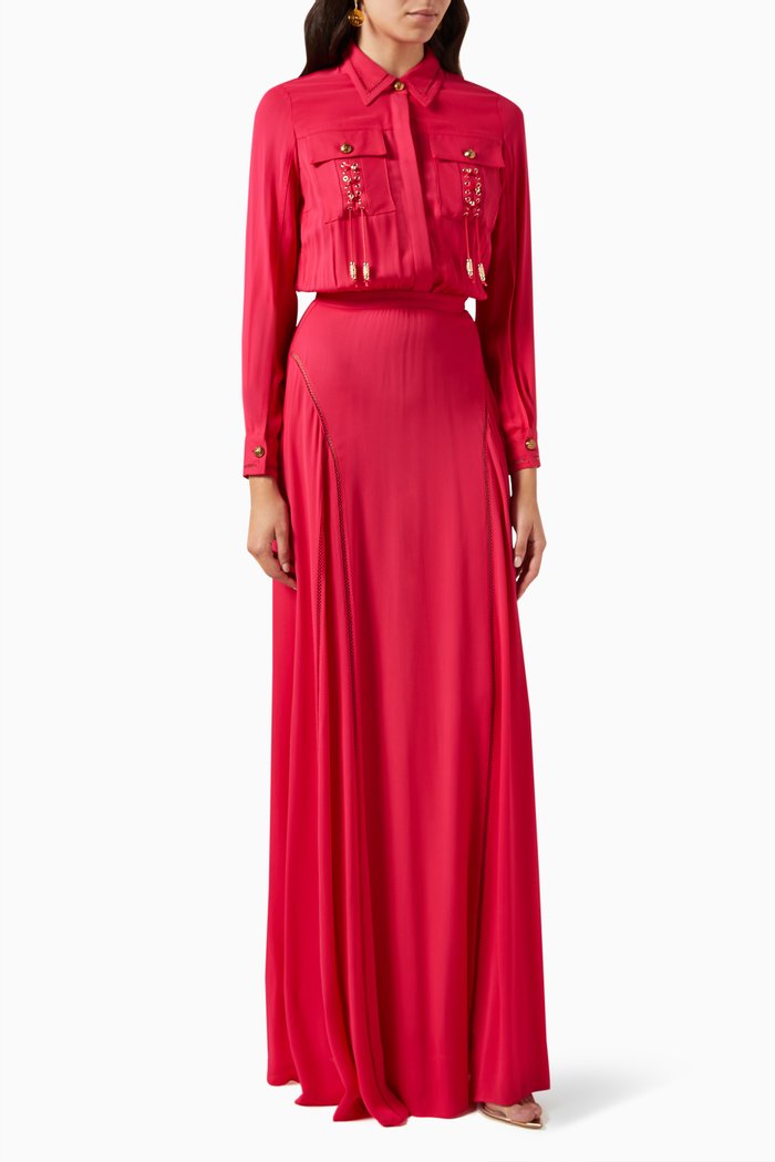 

Crisscross-pattern Maxi Dress in Double-layer Georgette, Pink
