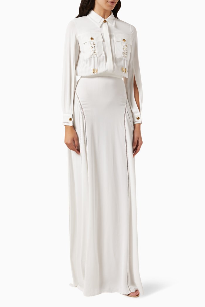 

Crisscross-pattern Maxi Dress in Double-layer Georgette, White