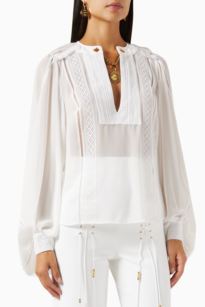 

Lace-insert Blouse in Georgette, White