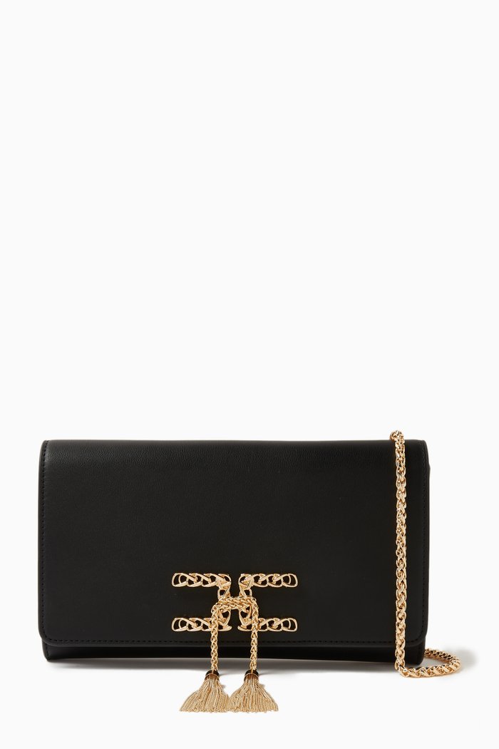 

Tassel Clutch Shoulder Bag in Faux Leather, Black