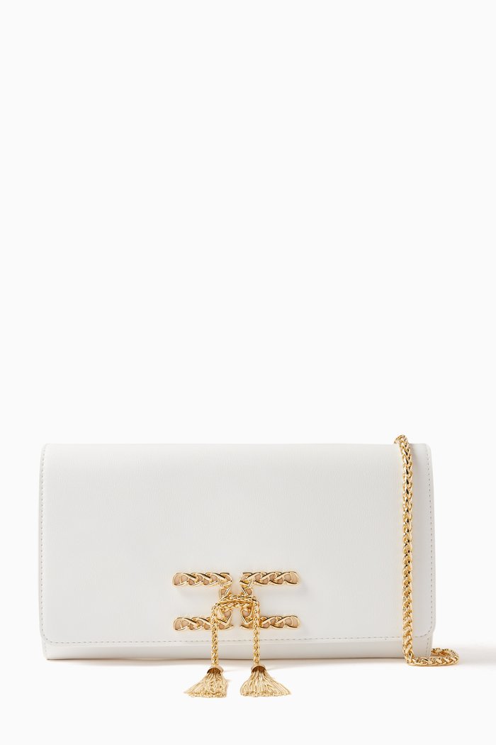 

Tassel Clutch Shoulder Bag in Faux Leather, White