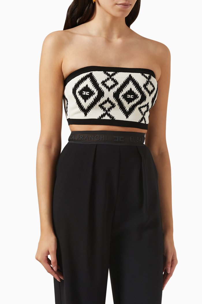 

Rhombus-print Bandeau Top in Viscose, Neutral