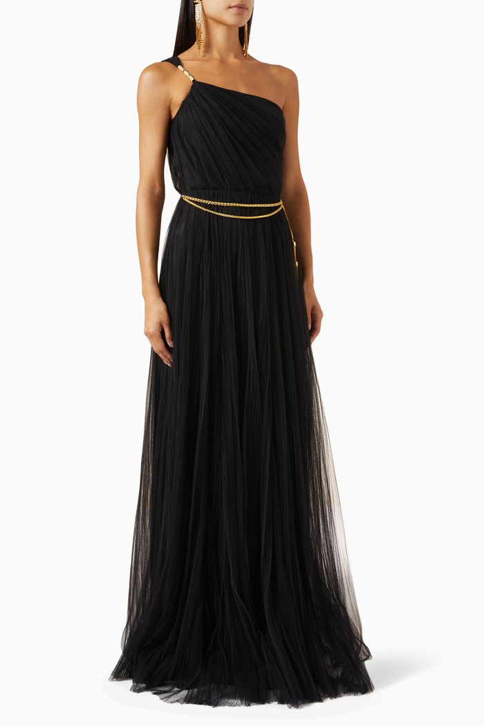 

One-shoulder Red Carpet Dress in Tulle, Black