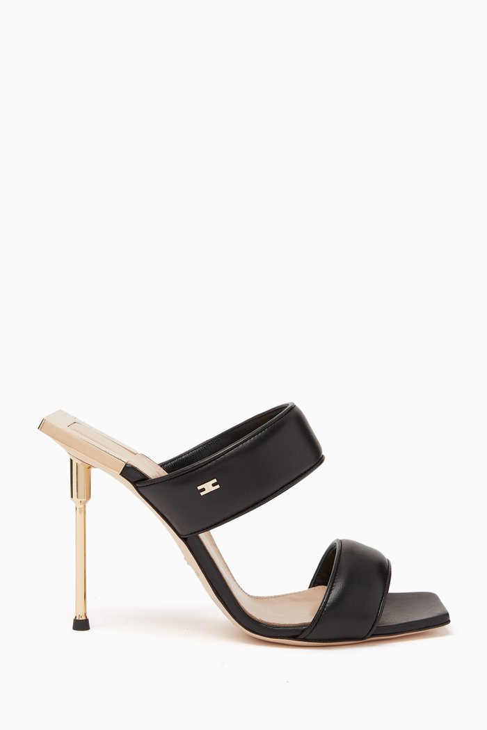 

Maxi Band Mules in Leather, Black