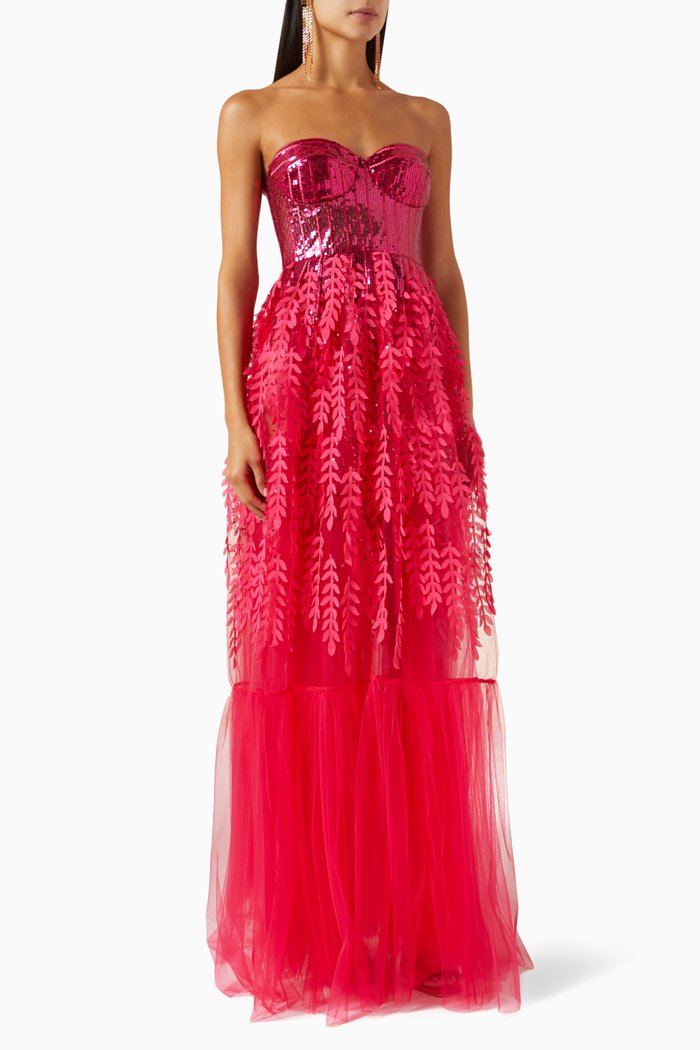 

Embroidered Red Carpet Dress in Sequins, Pink