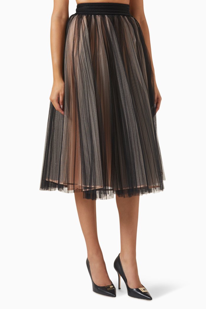 

Gathered Midi Skirt in Tulle, Black