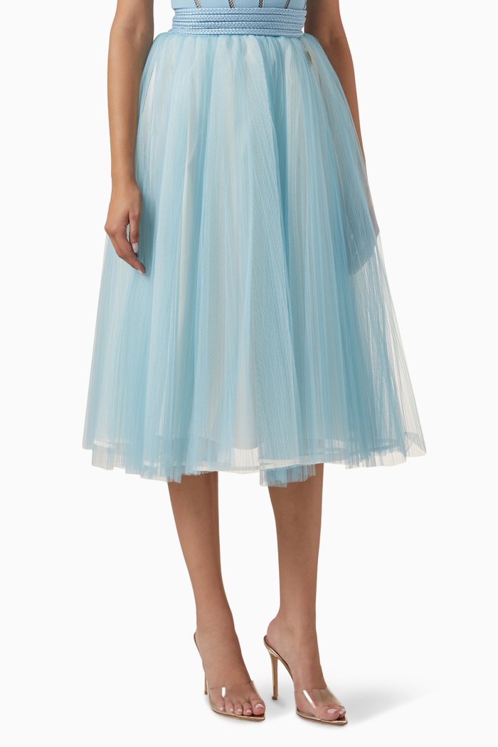 

Gathered Midi Skirt in Tulle, Blue