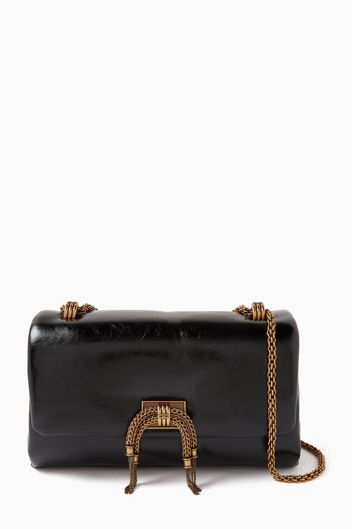 

Shoulder Bag in Crinkle-effect Faux Leather, Black