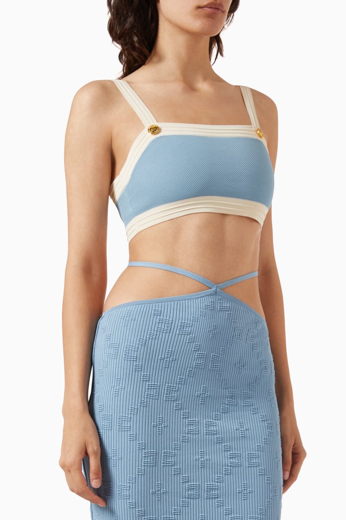 

Piqué Knit Bandeau Top in Viscose, Blue